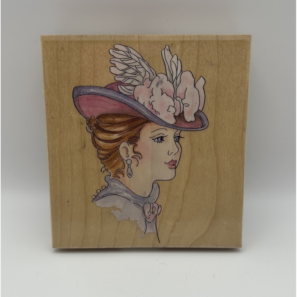Stamps Happen Victorian Lady W Feather Hat 80118 Wood Mount Rubber Stamp Vintage